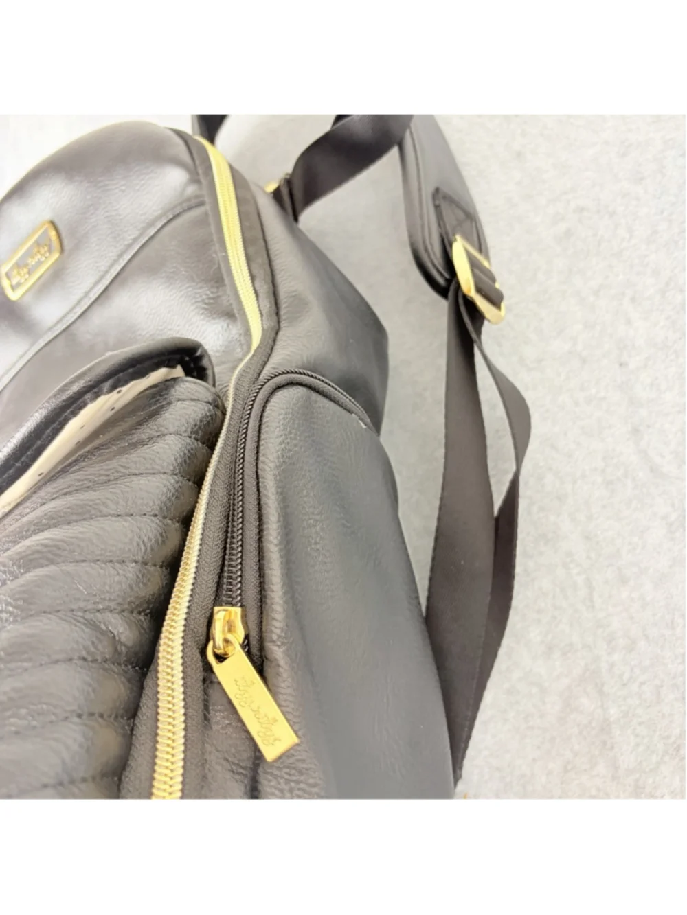 ITZY RITZY Boss Plus Diaper Backpack Black Vegan Leather Gold Hardware